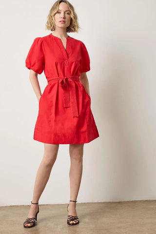 Shirred Sleeve Split Neck Dress