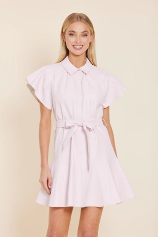 Vegan Leather Pleated Sleeve Belt Dress