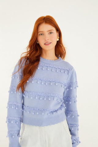 Bubble Trim Blue Knit Sweater