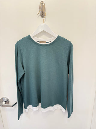 Paneled Hem Long Sleeve Crew
