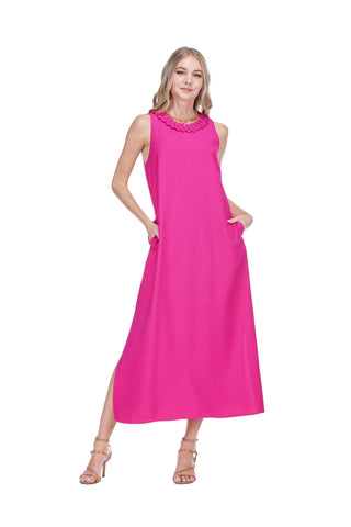 Zig-Zag Trim Neck Column Dress