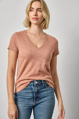 Short Sleeve Back Seam V-Neck