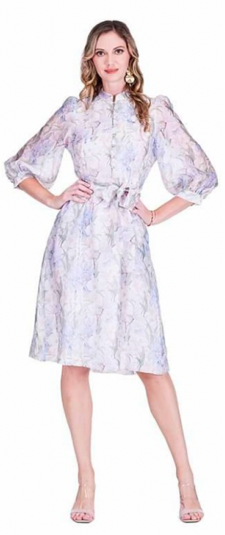 Stand Collar A-Line Midi Dress