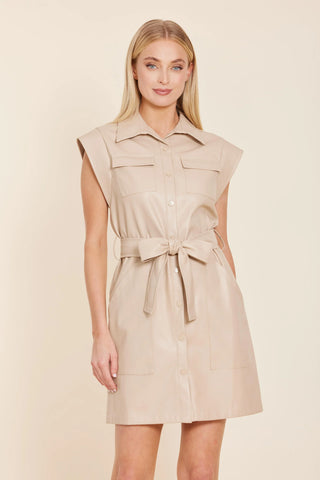 Vegan Leather Belted Dress