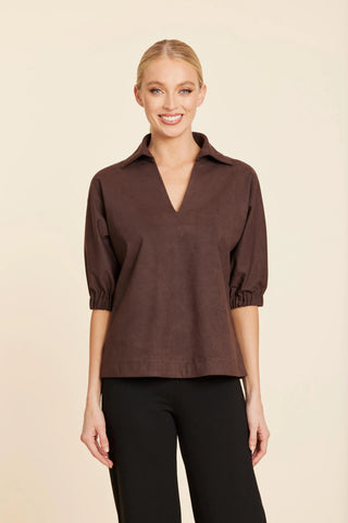 Faux Suede Johnny Collar Top