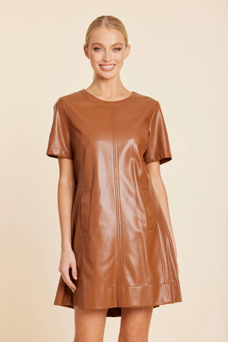 Vegan Leather Inverted Pleat Dress