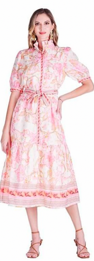Button Front Short Sleeve Midi